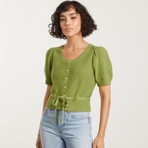 Everlane Green Puff Sleeve Cotton Sweater